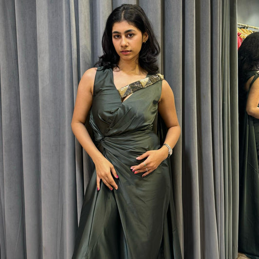 Olive Green Drape Gown