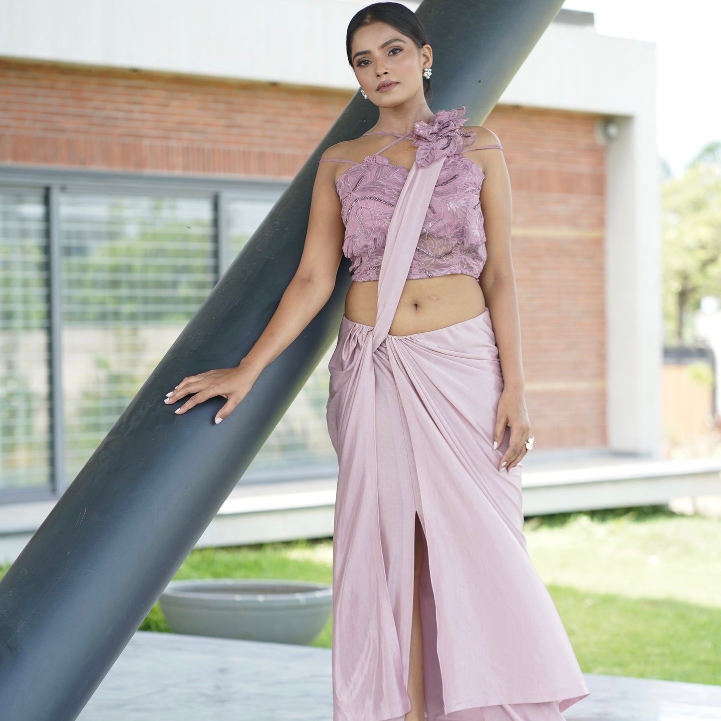 Pretty Pink Pre-draped Saree