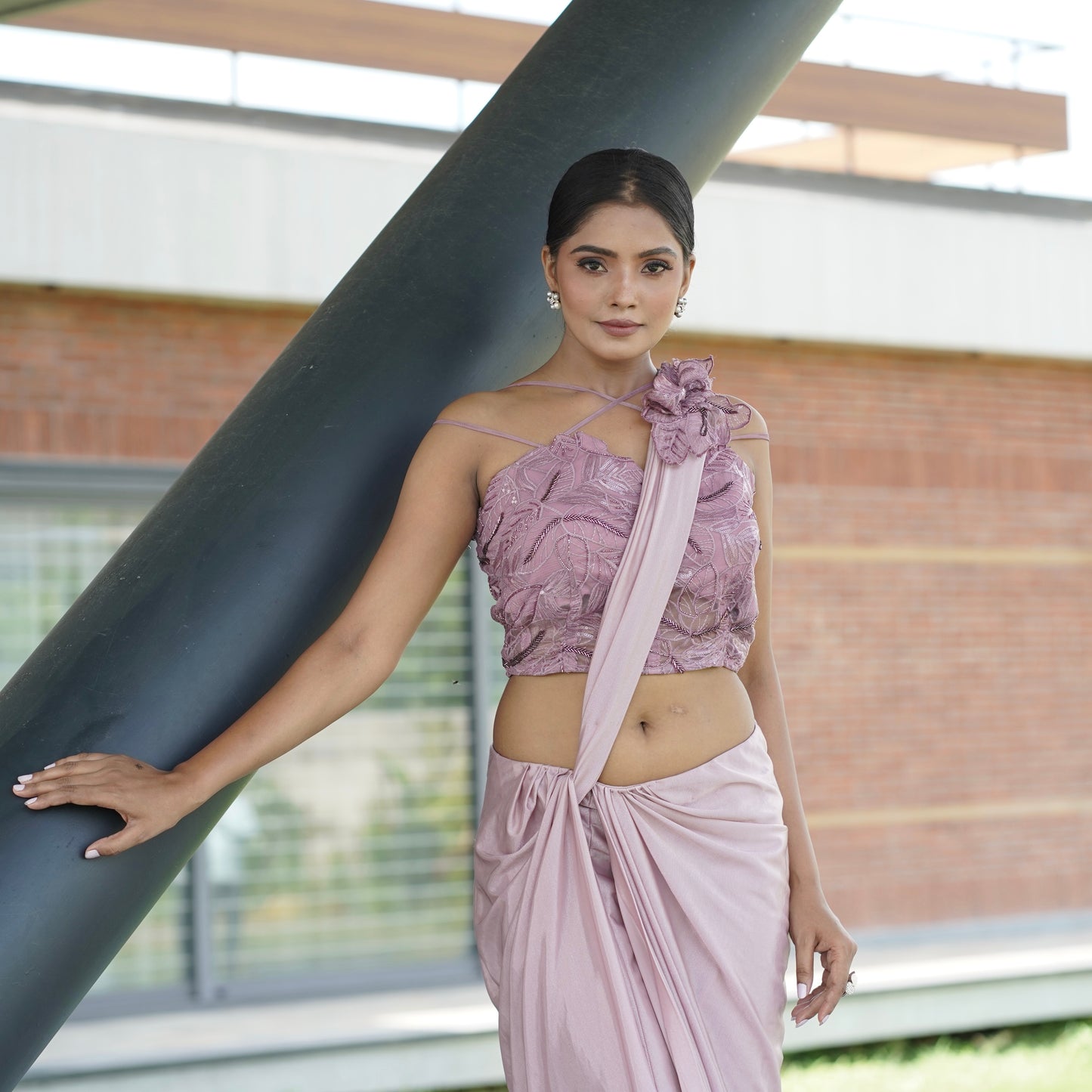 Pretty Pink Pre-draped Saree