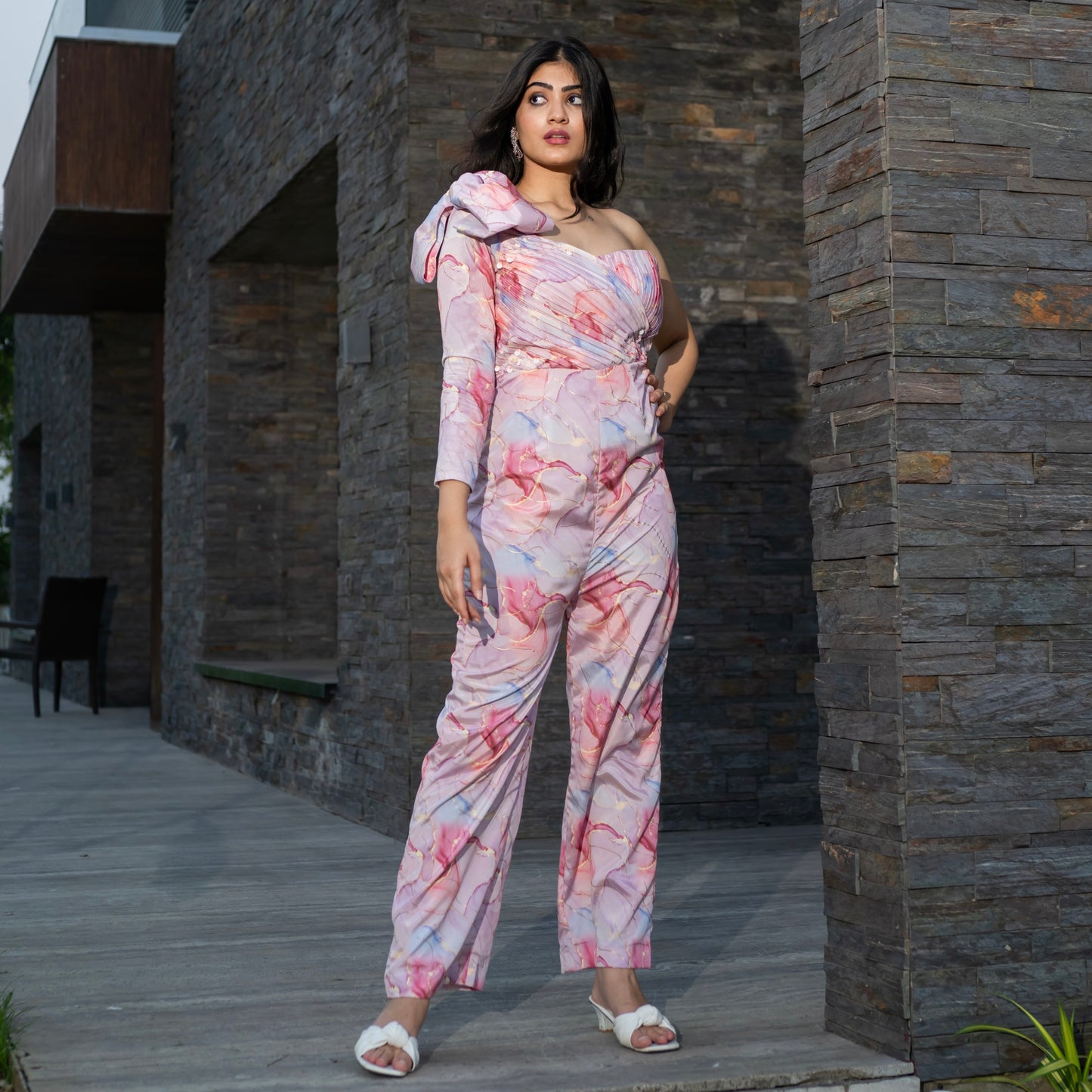 Digital Print Pink Floral Jumpsuit