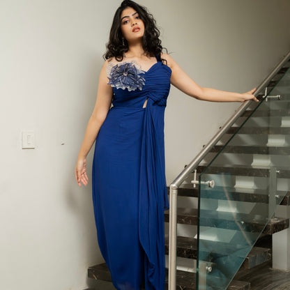 Refined Blue Drape Gown