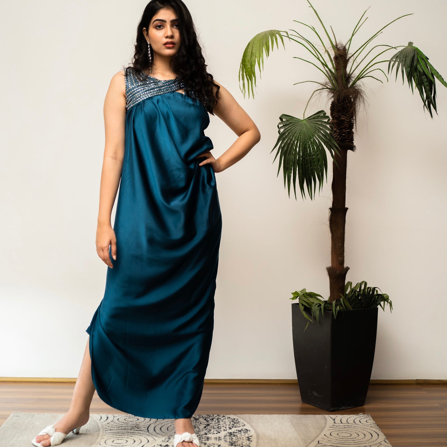 Refined Blue Drape Gown