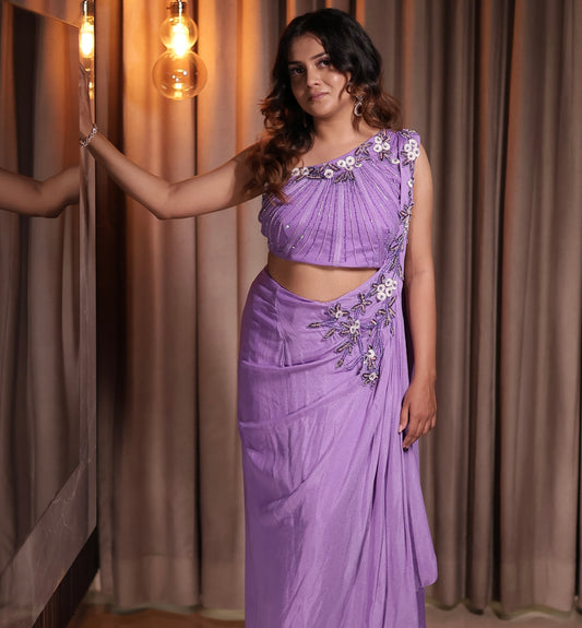 Lilac Drape Saree Ready to Wear