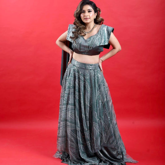 Shinny Green Lehenga