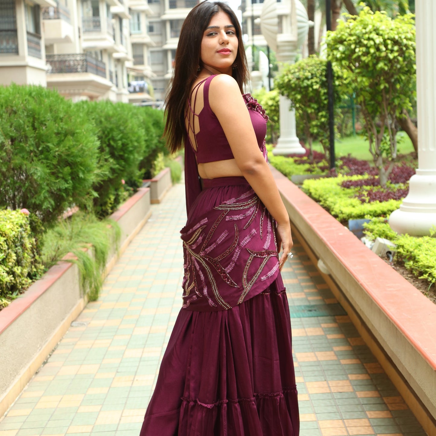 Ready to Wear Wine Saree