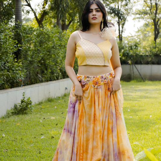 Vibrant Yellow Tie Dye Lehenga