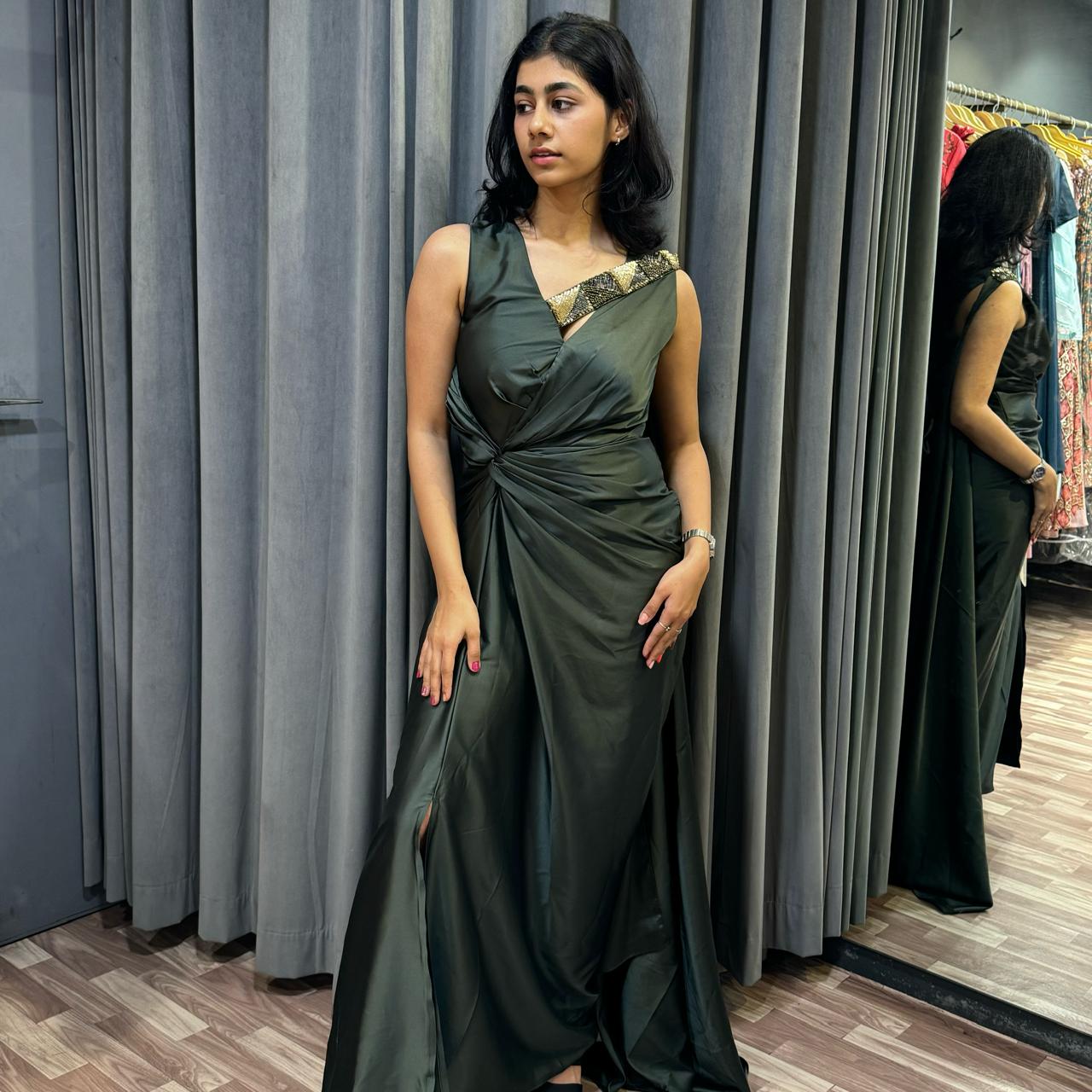 Olive Green Drape Gown