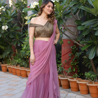 Onion Pink Mauve Saree with Worked Blouse Artistry