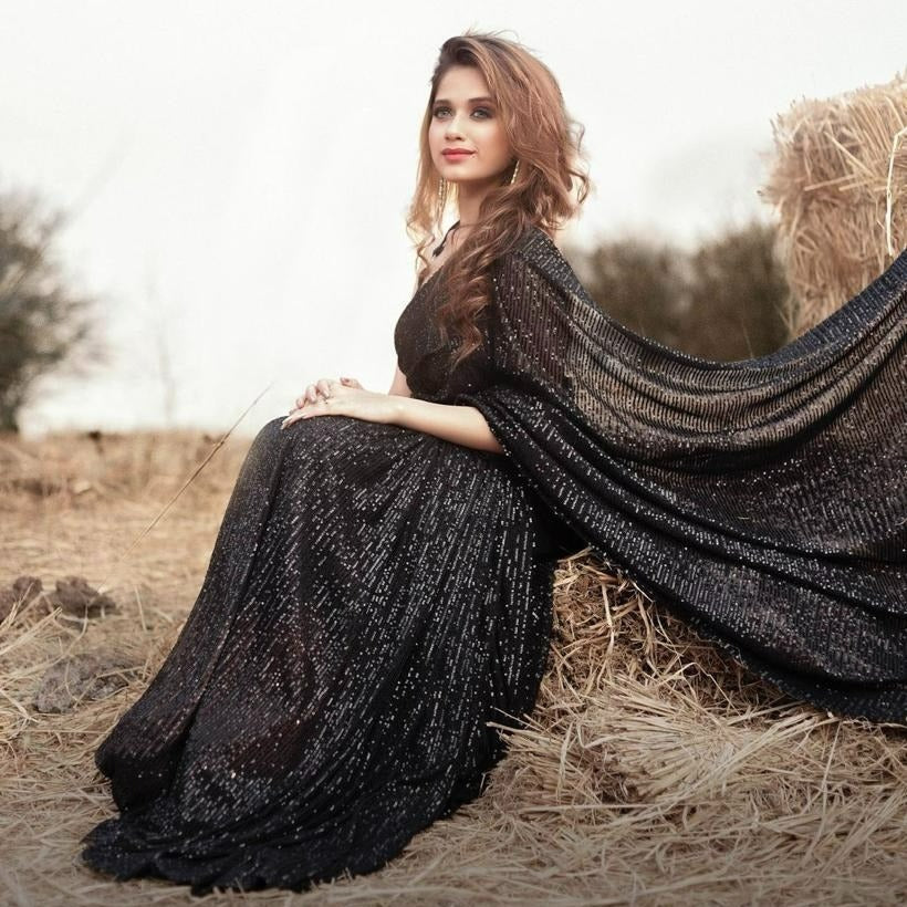 Black Sequence Drape Saree